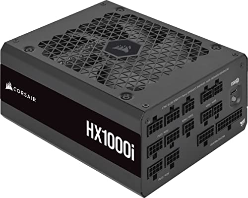 Corsair HX1000i Fonte de alimentação ATX totalmente modular de nível sonoro muito baixo - compatível com ATX 3.1 e PCIe 5.1 - ventilador com rolamento dinâmico fluído - 80 PLUS platinum - preto