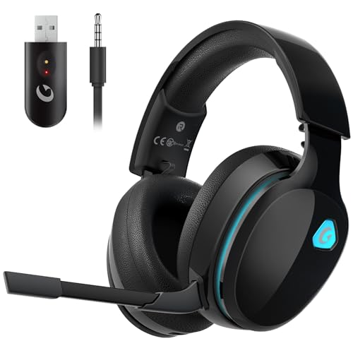 Gvyugke Auriculares sem fios para videojogos de 2,4 GHz para PC, PS5, Mac, Switch, auriculares sem fios Bluetooth com microfone removível com cancelamento de ruído, modo de cabo de 3,5 mm