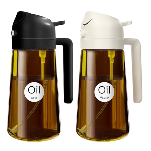 YARRAMATE Dispensador de azeite conjunto com Scuro Protezione Dalla Luce, 470 ml 2 em 1 spray de cozinha, dispensador e pulverizador de óleo de qualidade alimentar para cozinha (preto e branco)