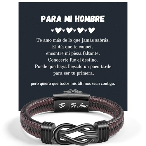 TERRISHE Pulseira homem presente para homem, marido, amigo, pai, dia dos namorados presentes, presente do dia do pai, pulseira de couro trançado para homem gravado aniversário aniversário presente