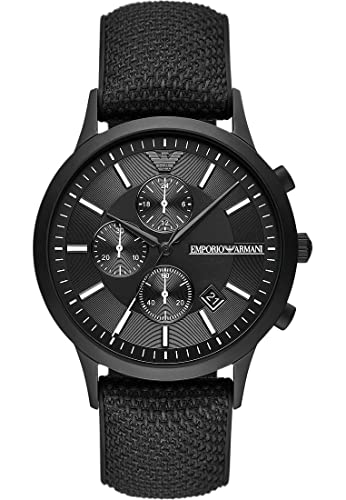 Emporio Armani Relógio para homem, movimento cronógrafo com 3 subesferas e caixa de 43 mm com correia de aço, pele ou silicone