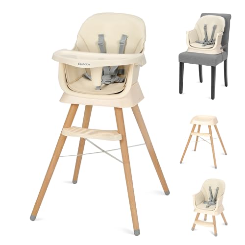 Ezebaby Cadeira alta + assento elevador cadeira infantil banquinho de bar, cadeira alta 6 em 1 para bebé, multifuncional, pernas de madeira, a partir de 6 meses (bege)