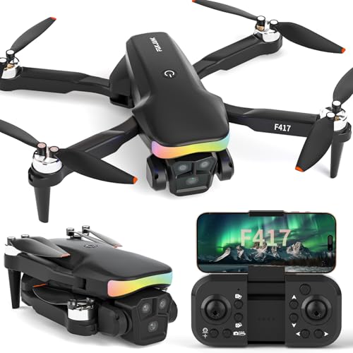 F417 Drone com câmara 1080P para crianças, ajustável 90° barra LED RGB, 5G WiFi FPV, câmara dupla, motores sem escovas, 360° Flip, ideal para iniciantes e diversão ao ar livre inclui bolsa de mão, C0
