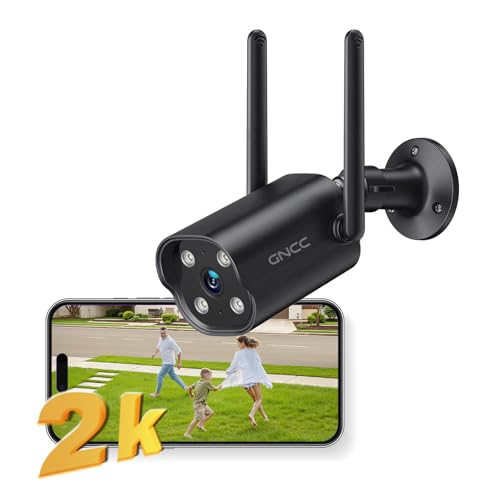 GNCC Câmara de vigilância WiFi exterior 2K, 3MP, visão noturna de 15 m, notificações em tempo real, ângulo de 110°, IP65 impermeável, detecção de movimento AI, sereia, compatível com Alexa