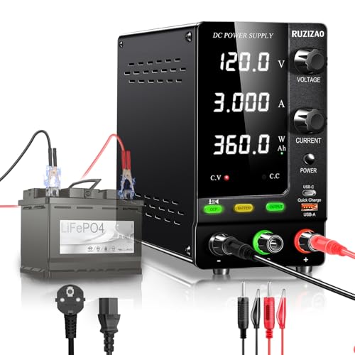 RUZIZAO Fonte de alimentação 120 V 3A, fonte de alimentação regulada por codificador de 360 W, 6 V ~ 100 V carga de baterias fonte de alimentação com interruptor de saída / detecção de carregamentos /
