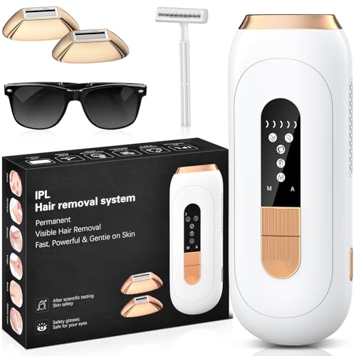 RWSRW Depiladora a laser com 0,2s Flash rápido, depilação a laser 600 NM-1200 NM, 4 em 1 máquina de depilação luz de pressão, 5 níveis de energia luz de pressão depilação para mulher/homens corpo