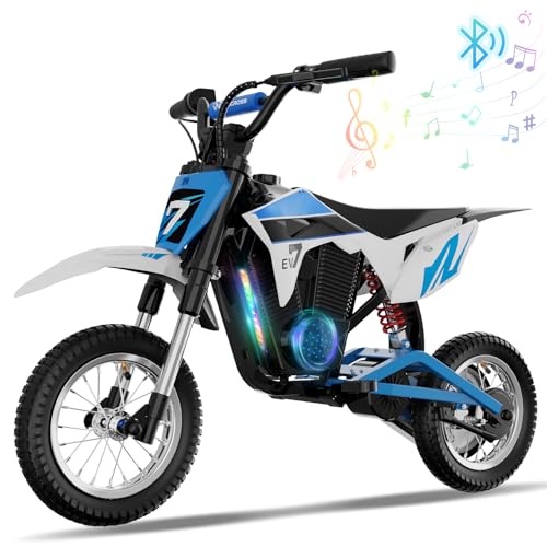 EVERCROSS EV12M Pro Moto Cross elétrica, motocicleta elétrica com motor de 300 W, 15 KM de comprimento alcance, pneu de 12 ', música Bluetooth, luzes coloridas, mini mota para crianças de 3 a 12 anos