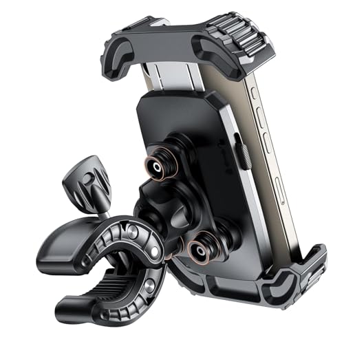 Suporte móvel anti-vibração, suporte de telemóvel para bicicleta, [absorção de impactos múltiplos][1S libertação com um botão] 360° rotação, para iPhone 11~16 séries, Huawei, Samsung, Smartphone