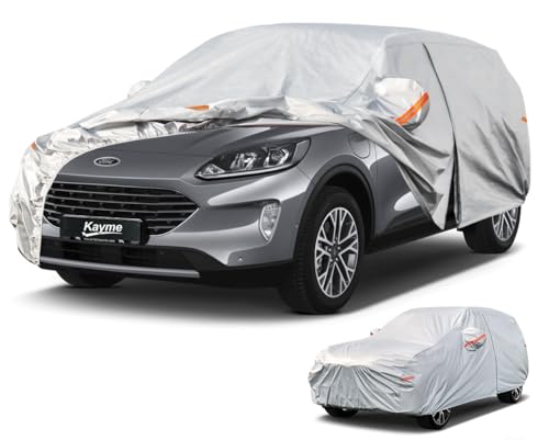 Kayme Capa de carro exterior, compatível com Ford Kuga (2019-2024), capa para carro impermeável, respirável, anti-UV, anti-poeira, 6 camadas, cobertura de carro com fecho de correr e forro de algodão.