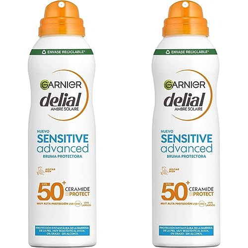 Garnier Delial Sensitive Advanced Protetor solar de borracha seca para peles claras, sensíveis e intolerantes ao sol, IP50, 150 ml (embalagem de 2)