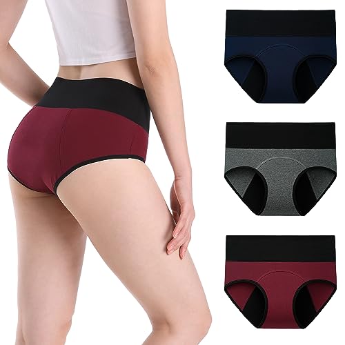 INNERSY Cuecas menstruais mulher cintura alta cuecas menstrual algodão roupa interior proteção pack de 3