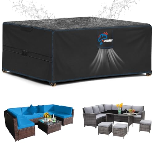 SIRUITON 180 x 120 x 74 cm, capa de mesa exterior impermeável, capa móveis de jardim com saídas de ar, resistente ao vento, resistente aos raios UV, capa mesa jardim Oxford 420D