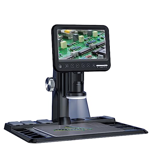 SHGUMITE Microscópio digital de 1600 x de 7 polegadas, resolução de foto 3024P com cartão TF de 64 GB, microscópio de soldagem, 28 luzes de enchimento LED compatíveis com Windows/MacOS