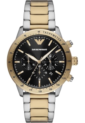 Emporio Armani Relógio para homem, movimento cronógrafo com 3 subesferas e caixa de 43 mm com correia de aço, pele ou silicone