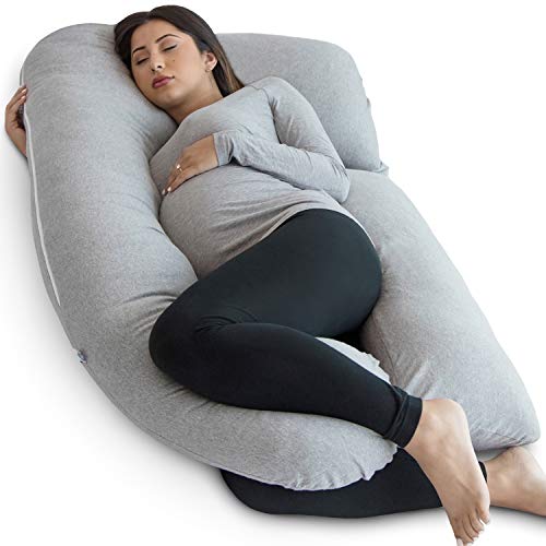Pharmedoc Almofada para grávidas, almofada de corpo inteiro em forma de U cinzento e suporte para a maternidade - suporte para as costas, quadris, pernas e barriga para mulheres grávidas
