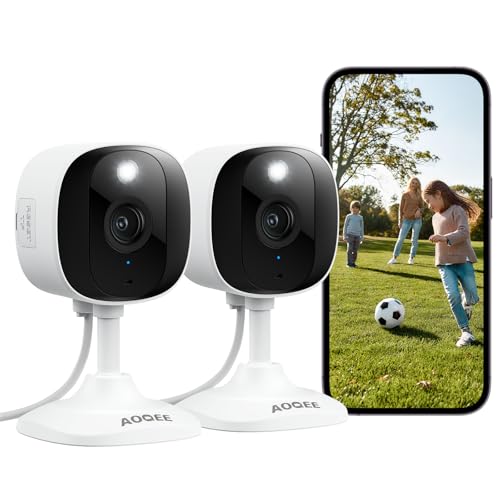 AOQEE Câmara de vigilância WiFi exterior/interior, 2 K, câmaras de vigilância doméstica WiFi segurança IP65, visão noturna cor, detecção humana, sereia, 24/7 gravação contínua, compatível com Alexa,