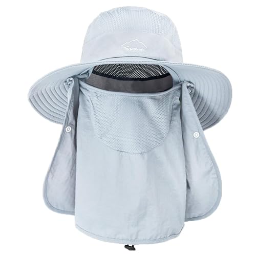 ehsbuy Chapéu de pescador homem mulheres com cobertura facial de aba larga gorro pescador caminhadas chapéu de sol malha safari jardinagem trekking proteção solar balde chapéu de embalagem