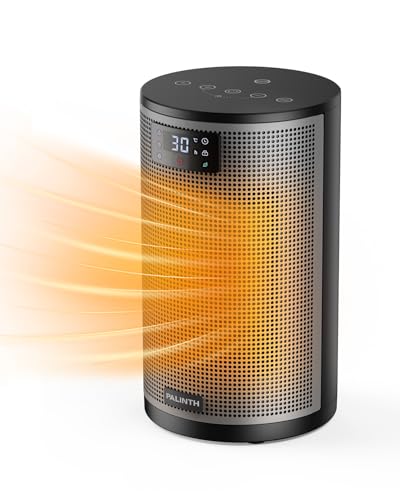 PALINTH Aquecedor baixo consumo, 1500 W PTC cerâmica radiador elétrico, 4 modos, temporizador 8H, modo ECO, proteção contra sobreaquecimento/volco adequado interior