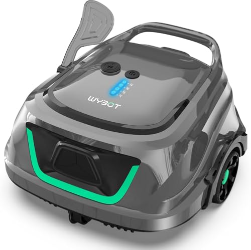 WYBOT A1 Robot limpeza de fundos de piscina, tempo de trabalho de 120 min, limpa-fundos de piscina automático com filtro duplo para piscinas elevadas de até 100 m² quadrados (Vert Gris Clair)