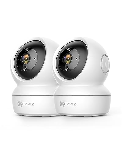EZVIZ C6N (2 pacotes) Câmeras de vigilância Wi-Fi interior de 360º, 1080P câmara de vigilância para bebé/animais de estimação, visão noturna, áudio bidirecional, deteção de movimento, controlo remoto,