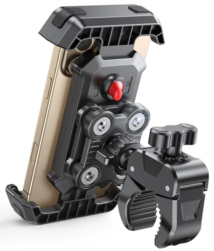 CIRYCASE Suporte móvel para mota [antivibração melhorado], super estável suporte móvel de bicicleta, rotação de 360° e suporte ajustável para telemóvel para moto, compatível com iPhone 17/16/15