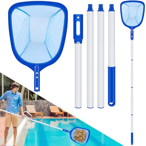 FERRGIA Rede piscina telescópica 200 cm, skimmer de alumínio para limpeza eficaz de piscinas, SPA, lagoas e fontes, alça ajustável, fino Skimmer Red para Debris, leves, insetos e outros sedimentos
