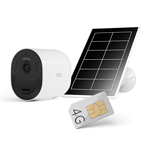 Arlo Go 2, Câmara de vigilância móvel com painel solar, conexão Wi-Fi ou SIM 3G/4G LTE, arquivo local com cartão SD, farol e alarme integrados, visão noturna, resistente à água, branco