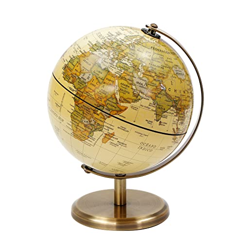 Exerz Balão antigo de 14 cm - mapa em espanhol - decoração de secretária educacional/geográfica - balão terrestre com base de metal - mapa moderno com cor antiga - diâmetro: 14 cm