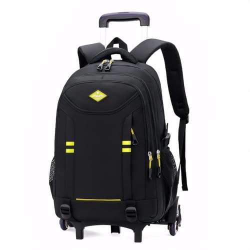 Amythe Mochila com rodas para crianças e adolescentes 9 10 12-18 anos | mochilas escolares Trolley grande capacidade | carrinho para mochilas 6 rodas para viagens e escola - preto