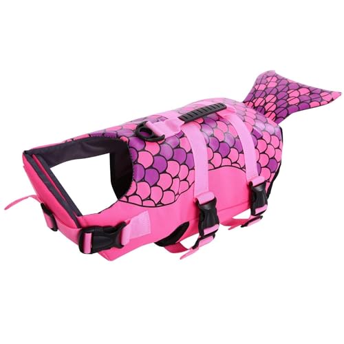 CITÉTOILE Flutuador para cães pequenos e grandes, colete flutuante de sereia para cães, colete salva-vidas para cães com alça e refletor para desportos aquáticos, rosa, XL