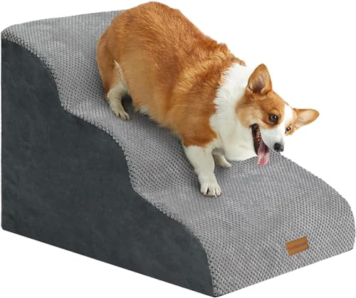 Escada larga para cães de 3 degraus para cães pequenos, espuma de alta densidade, capa lavável e base antiderrapante, 40 x 60 x 40 cm