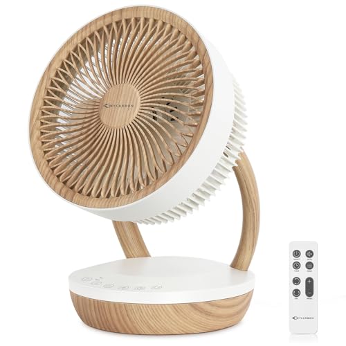 MYCARBON Ventoinha de mesa DC motor 20 dB ventilador silencioso 8 velocidades 3 modos ventilador potente 75 °/90° oscilação temporizador 8H com controlo remoto