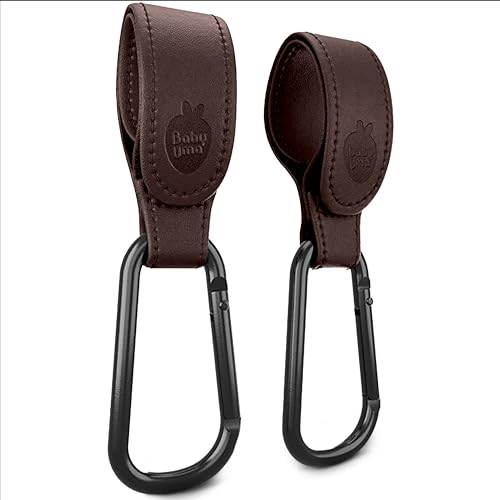 Baby Uma Ganchos carro bebé de couro sintético (pacote de 2) - acessórios para bebé, até 5 kg, ajuste universal, antiderrapante (castanho escuro)