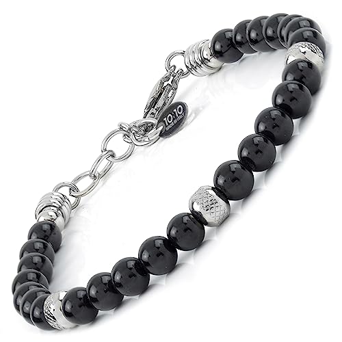 10:10 Pulseira de aço inoxidável e pedra turmalina natural, resistente e ajustável para homem e mulher, caixa de presente, Elegancia Made in Italy