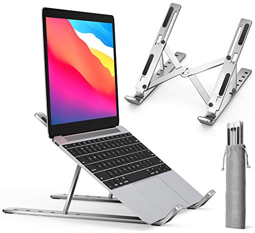 ivoler Suporte portátil mesa de 6 ângulos ajustáveis, liga de alumínio, suporte para computador portátil ventilado dobrável para 10 - 15,6" Macbook, DELL, Chrome, outros portáteis e tablet, prateado