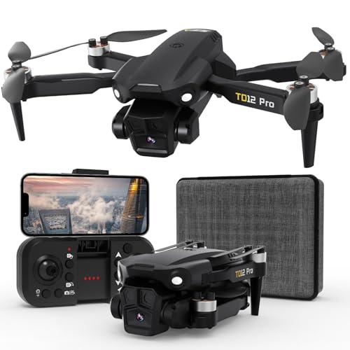 Toladrone TD12Pro Dron com câmara HD 1080P, motor sem escovas, posicionamento por fluxo ótico, modo sem cabeça, controlo através da aplicação, drones dobráveis para adultos