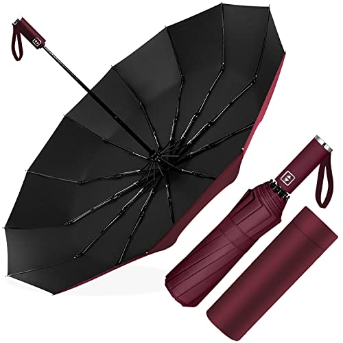 Guarda-chuva dobrável automático, guarda-chuva dobrável antivento, guarda-chuva grande de 12 hastes para homens e mulher, diâmetro 105 cm
