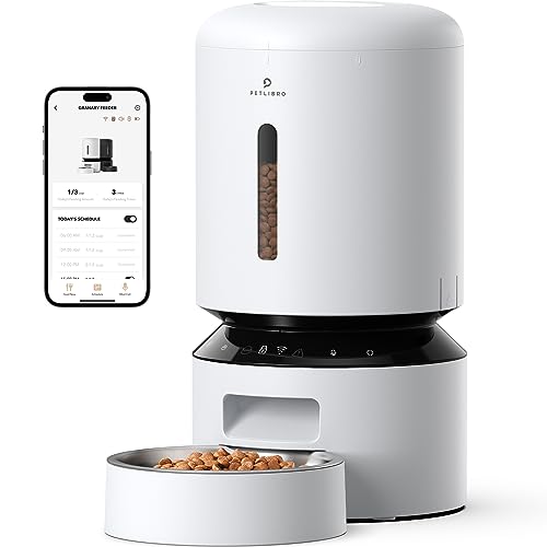 PETLIBRO 5G WiFi Alimentador automático para gatos 5L com App- dispensador de comida para cães, sensor e bloqueio de comida baixa, 1 - 10 refeições por dia, controlo de aplicações, com tigela de aço