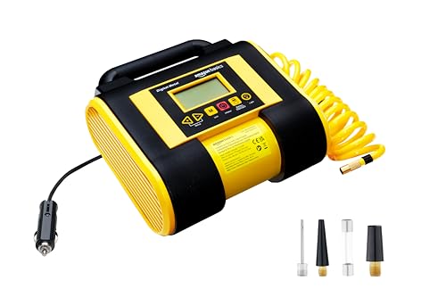 Amazon Basics Bomba compressora de ar portátil com indicador de pressão digital, 12 V CC, 150 PSI, cor preta