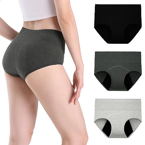 INNERSY Cuecas menstruais mulher cintura alta cuecas menstrual algodão roupa interior proteção pack de 3