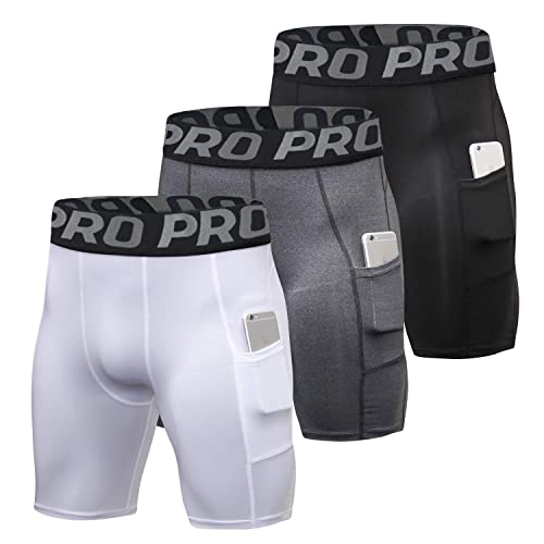 YUSHOW Calções de compressão para homem com bolso, elastano, para desportos, corrida, secagem rápida, roupa interior de compressão para homem atlético