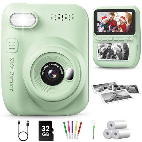 GREENKINDER Câmara com fotos infantis instantâneas, 3,0 polegadas 14 MP câmara fotográfica infantil com cartão de 32 GB e papel de impressão, HD 1080P câmara instantânea para meninos e meninas 3 a 12