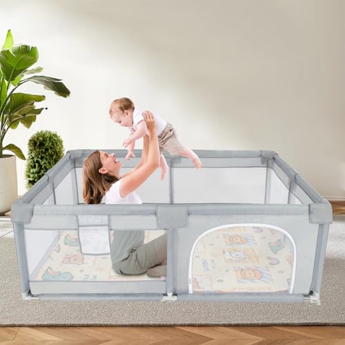 Gupamiga Parque infantil bebé com tapete, corredor bebé centro de atividades interior para crianças, fácil de montar e limpar 150 x 180 x 65 cm