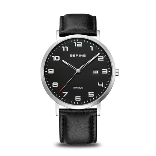 BERING Relógio de quartzo para homem, coleção titânio com titânio e cristal de safira 18640-402, prateado e preto, Prateado e preto, titânio
