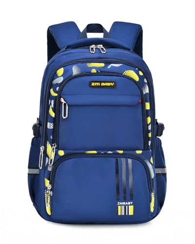 Amythe Mochila escolar para adolescentes crianças, mochila escola de nylon para crianças mochilas escolares para primária e secundária de graus 3 a 9, mochila informal grande, Azul-amarelo
