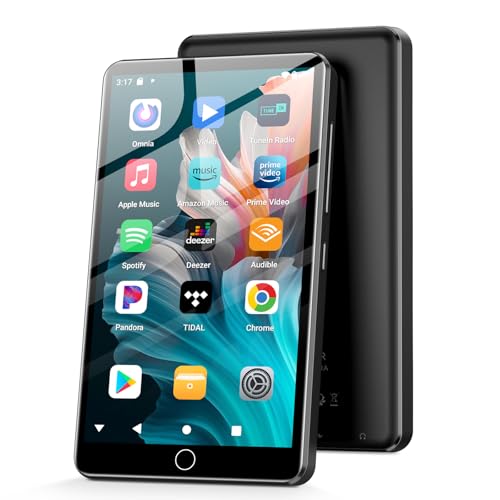 Fanvace 144 GB MP3 Players com Bluetooth WiFi, 2000 mAh MP4 Players com ecrã táctil de 4" e alto-falante, Android 13 OS MP3 Music Players com Spotify Kids, audible, Amazon Music, Play Store (Preto)
