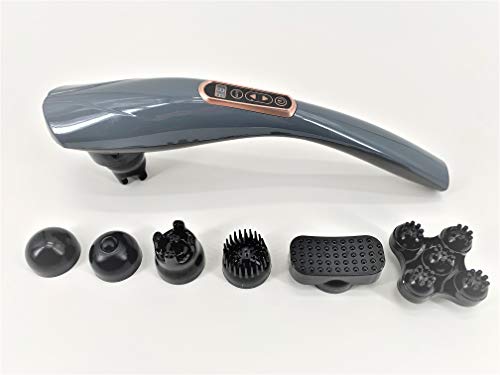 GLOBAL RELAX® | EGO Massajador corporal sem fios multifuncional | cinzento | massagem Shiatsu I percussão | 6 cabeças intercambiáveis, 10 níveis de intensidade, ecrã LCD