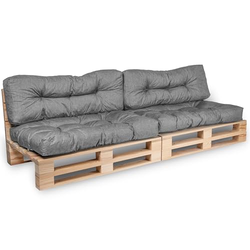 bananair - Almofadas para paletes, tecido resistente, anti-UV e repelente de água, muito confortável, enchimento de espuma, almofadas exterior para jardim e terraço, 2 assentos 120 x 80 e 2 costas 120