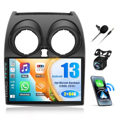 [2GB+64GB] SIXWIN Android 13 CarPlay Android Auto Mirrorlink rádio carro para Nissan Qashqai J10 2006-2016, 9 polegadas HD ecrã tátil com Navi/FM/RDS/WiFi/USB