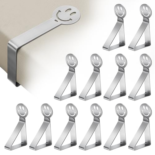 GlasFlength Suporte toalhas de mesa ajustáveis, 12 peças pinças para toalha de mesa de exterior aço inoxidável pinças toalha de mesa exterior ganchos de mesa para jardim, cozinha, escritório,